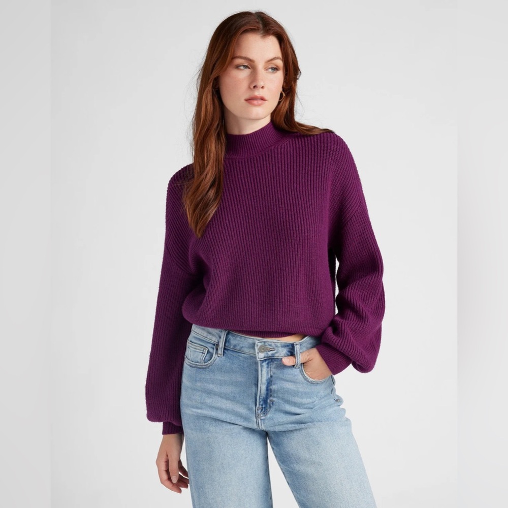 78&Sunny Pacific Mock Neck Marled Sweater in Heather Eggplant Size XL